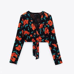 Zara Floral printed crop top jacket S NWT